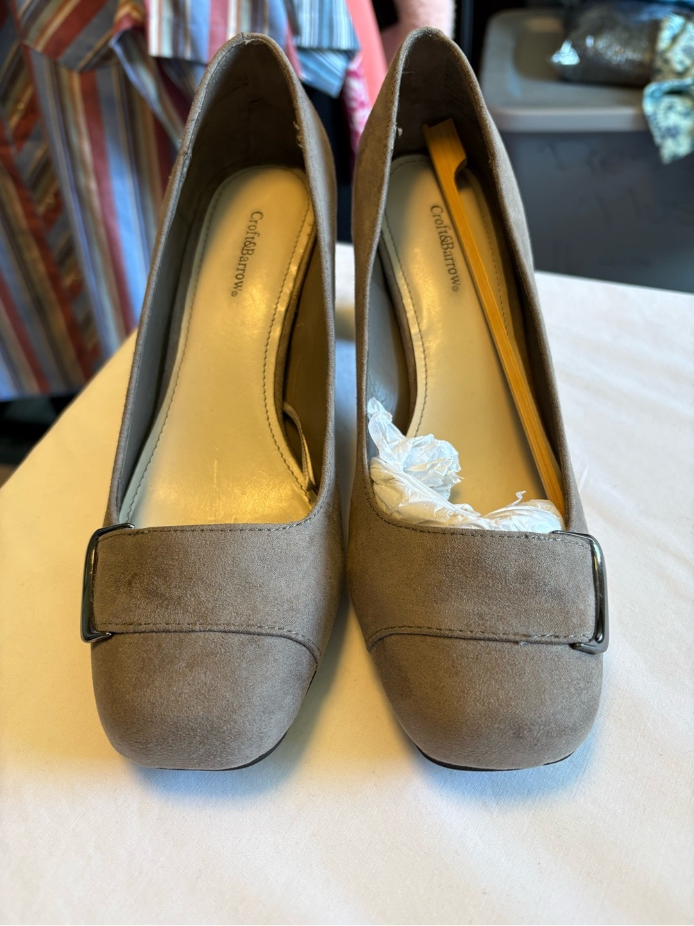 croft & barrow Taupe Suede Square-Toe Block Heel Pumps